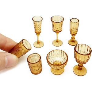 7PCS Miniature Dollhouse Cups Mini Ice Cream Wine Glass Water Drink Cups Set for DIY 1:6 Miniature Kitchen Accessories Micro Scene Decor (Brown)