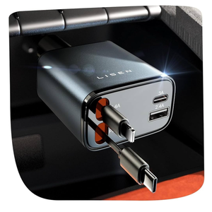 LISEN Retractable Car Charger, for Gifts for Him Her, Cars Adapter USB C Fast Charger, Car Accessories Gadgets for Men Women Travel Essentials Gift for iPhone 17 Pro Max 16 15 14 13 12, Samsung S26