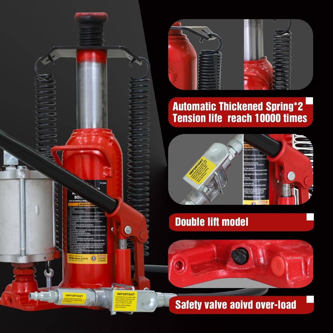 BIG RED 20 Ton (24,000 LBs) Torin Welded Pneumatic Air Hydraulic Car Bottle Jack with Aluminum Alloy Pump and Special Slow Release Equipment for Auto Repair and House Lift, Red, TQ12006