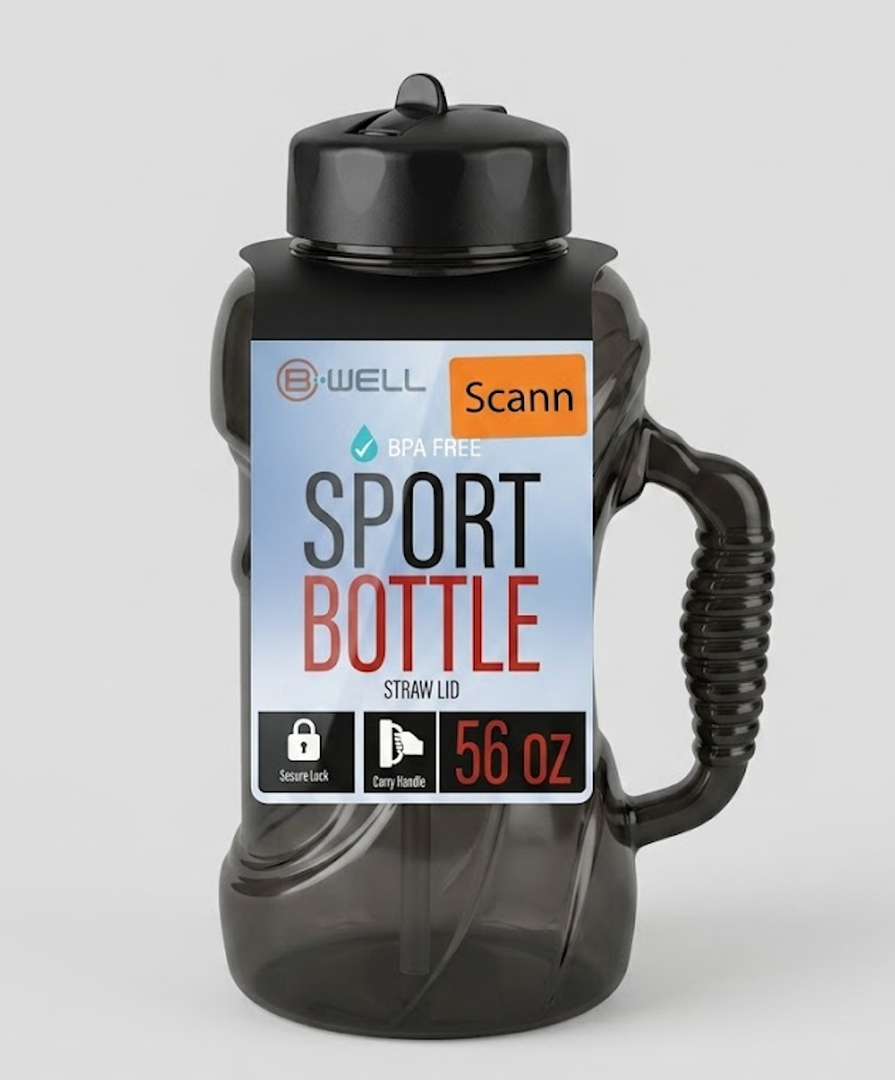 BWELL BPA FREE 56oz. Sport Bottle Straw Lid. Secure Lock. Carry Handle