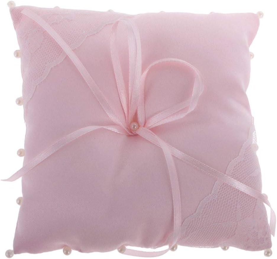 Lace Flower Pearls Ring Pillow Bridal Shower Ring Bearer Pillow Cushion for Wedding Supplier - Pink