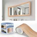 27 FT Wood Grain Wallpaper Border, Removable Waterproof Mirror Border Peel and Stick,Bathroom Mirror Frame Border.(Pale Oak) (3.15 Inch x 27 Ft)