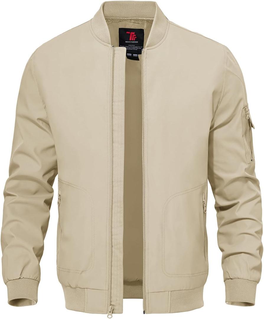 TBMPOY Men's Lightweight Bomber Jackets Light Windbreaker Casual Stylish Fall Golf Zip Up Dress Business Varsity (4X-Large, A1-light Khaki)