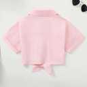 Hilinker Girls Button Down Short Sleeve Shirt Cute Summer Cotton Crop Tops Tie Front Blouse Pink 7-8 Years (Pink)