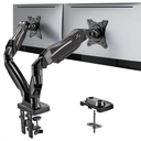 HUANUO HNDS6 Dual Monitor Stand - Black, Secure & Versatile. Supports 13" to 32" screens, holding 4.4 to 19.8 lbs per arm. Features C-Clamp and grommet mounting for a stable, flexible setup.