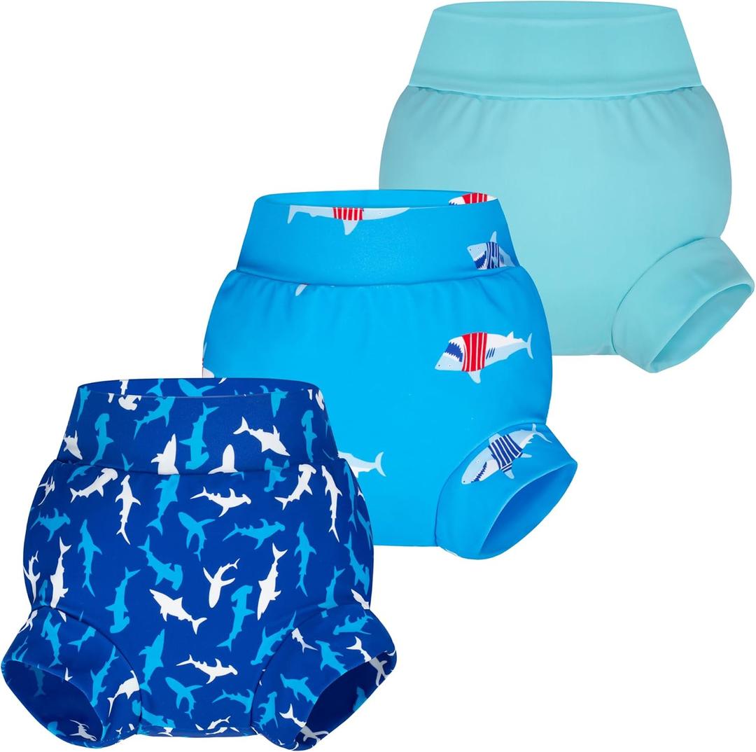 BIG ELEPHANT Baby Swim Diapers 3pcs, Reusable Adjustable Washable Waterproof Swimming Diaper for Boy's and Girl's, 2T