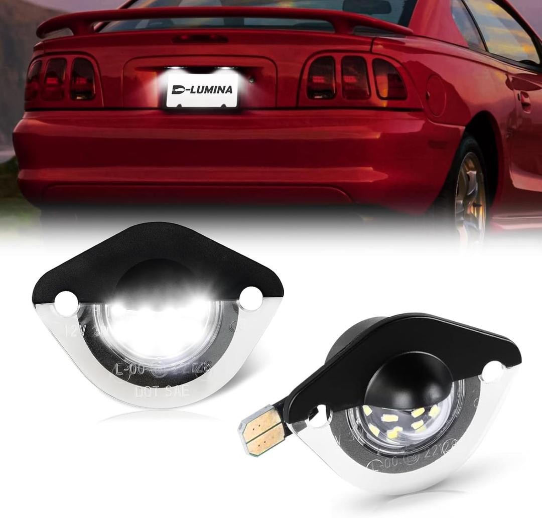 D-Lumina LED License Plate Light Tag Lamp Assembly for Fo-rd Mustang 1994-2004, Powered by 18-SMD 6000K White Tag Lights, Pack of 2