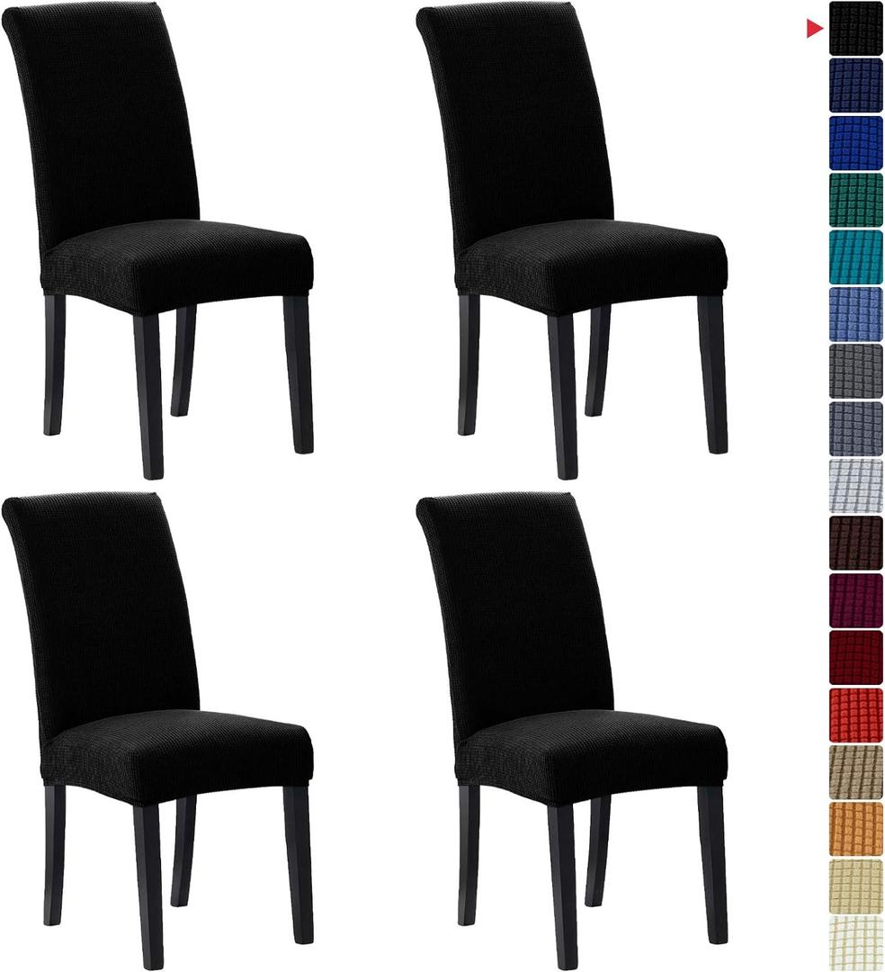 Howhic Stretch Chair Covers for Dining Room Set of 4, Removable Washable Dining Room Chair Covers, Dining Chair Slipcovers Seat Protector, Great for Home Upholstery and Banquet (Black, 4 Pack) (4 pack, Black)