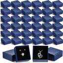 Landical 100 Pcs Jewelry Ring Gift Box 2'' x 2'' x 1'' Small Cardboard Earring Ring Gift Box with Velvet and Sponge Liner Pendant Case Bulk for Necklace Bracelet Earring Display Wedding(Dark Blue)