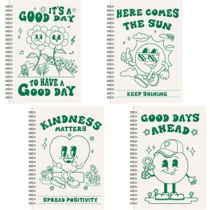 Teling 4 Pack Cute Retro Aesthetic Spiral Notebooks Spiral Journal with Lined Paper 8.3 x 5.8 Inspirational Notebook with College Ruled Pages for Christmas Women Gifts Supplies 120 Page