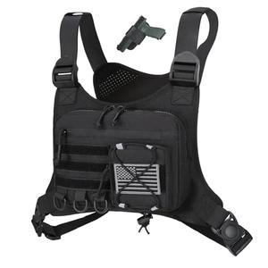 Outdoor Sports Chest Bag for Men, Concealed Chest Vest Holster Fits Most Pistols, Adjustable Anti-Theft EDC Travel Chest Pack for Running, Hiking, Motorcycle Ride, Workouts (Black)