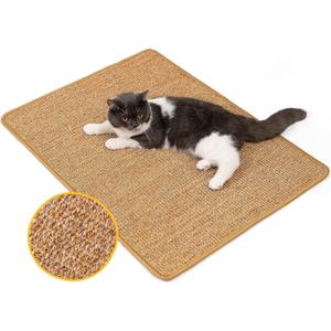 Cat Scratcher Mat,Natural Sisal Cat Scratch Pad with Hook&Loop Tape,Horizontal Floor Kitten Scratching Pads Rug for Indoor,Pet Furniture Protector for Couch&Carpets&Sofas, Large, Brown (1 Pack-L (31.5'' X 23.6"))