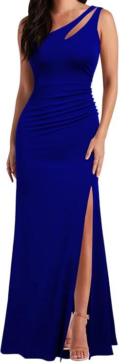 WOOSEA Women's One Shoulder Sleeveless Split Bodycon Mermaid Evening Cocktail Long Dress, Size: XXL
