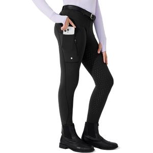 Willit Girls Fleece Horse Riding Pants Equestrian Breeches Kids Winter Riding Tights Thermal Schooling Tights (Medium, Black)