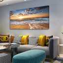 Jiuqinghua Wall Art Decor Large Canvas Print Picture Sunrise over the Sea 1 Panel Ocean Beach Waves Scenery Painting Artwork for Office Wall Decor Home Decoration Stretched and Framed Ready to Hang, 58"L x 29"W