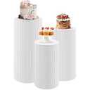 JALANCY Metal Pleated Cylinder Pedestal Stands for Party, 3 Pieces Heavy Duty Round Cake Pedestal Stand Display Plinth Pillars Art Decor for Wedding Ceremony Birthday Party（Large, White）