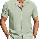 COOFANDY Mens Short Sleeve Shirts Casual Button Down Shirts Cuban Textured Summer Beach Shirts Size M