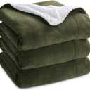 Bedsure GentleSoft Sherpa Fleece Blanket Queen Size for Bed, Non-Heated, Thick and Warm Throw for Women and Men, Soft Fuzzy Plush Queen Blanket for Winter, Olive Green, 90x90 Inches