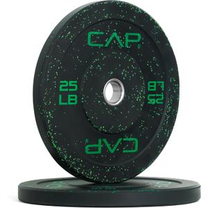 CAP Economy 25 lb Pair Olympic Bumper Plate, Medium Bounce Rubber Weight Plate with Steel Hub, Color Fleck Design, 2-Inch Olympic Barbell Compatible for Strength Training, Weightlifting & Home Gym Workouts.