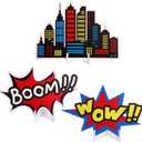 Honoson 4 Pcs Large 24" x 32" Spider Birthday Party Decorations Cardboard Cutouts, Comic Action Sign Skyscraper City Buildings Spider Web Backdrop Party Supplies for Baby Shower Classroom Photo Props, 21.65 inches x 19.69 inches