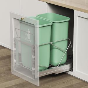 Dual Pull Out Trash Can Under Cabinet, Door Mount & Pull Handle Twin-Mode, Pull-Out Garbage Holder, Under Sink Pull-up Kit with Soft-Close Slides, for Kitchen, Sink, Drawer(Bin Not Included) (Silver)