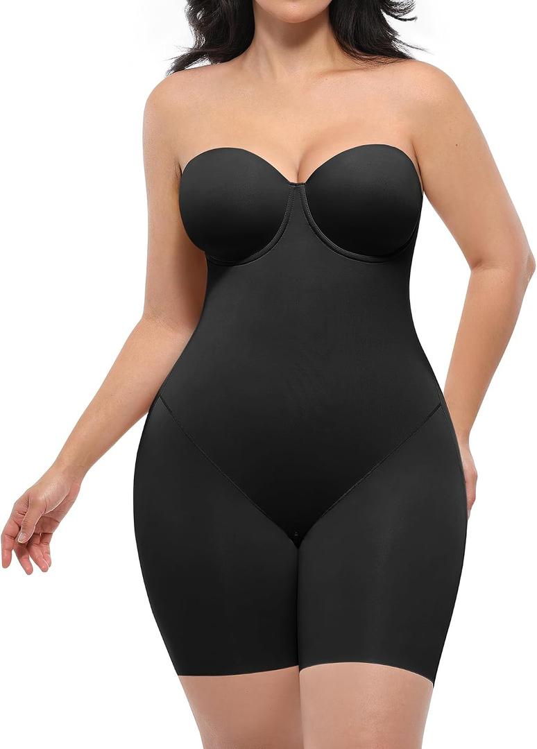 SHAPELLX Wedding Dresses Shapewear for Women Strapless Bodysuits Tummy Control Body Shaper Butt Lifting Shapewear (Black, S)