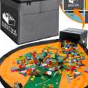 XL Toy Storage Organizer & Play Mat - Storage Bag/Box for Kids, Boys, Girls, Nursery, Playroom - Basket for Building Bricks/Blocks - Collapsible Fabric Cube Bin, 13"x13"x15" (Dark Gray with Print)
