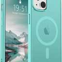 SUPFINE Magnetic for iPhone 15 Case (Compatible with MagSafe) (Military Grade Drop Protection) Slim Translucent Matte Shockproof with Anti-Fingerprint Phone Case, Blue Green
