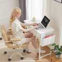 DUMOS 32" Home Office Computer Desk with Drawers, Small Gaming Writing Study Table with Storage Side Bag, Headphone Hook and Adjustable Feet for Bedroom White