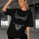 Womens Novelty Shirt Oversized Tshirt Graphic Tees Crew Neck Casual Short Sleeve Loose Fit Tops (Black, L)