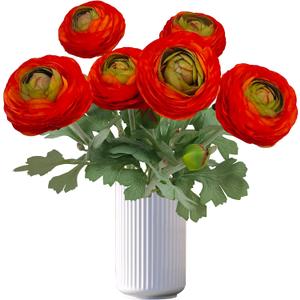 ATFL Orange red Ranunculus Artificial Flowers,6 Pcs Artificial Faux Silk Ranunculus Flowers with Real Touch Stems,Fake Peony Flowers for Floral Arrangements DIY Wedding Bouquet Party Table Home Decor