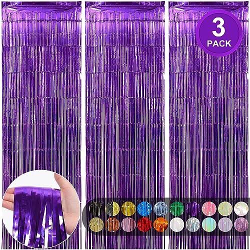 RUBFAC 3pcs 3.3x8.2 Feet Purple Fringe Backdrop Curtains,Tinsel Streamers Birthday Party Decorations,Fringe Backdrop for Birthday Decorations Butterfly Party Decor, Set of 5 RUBFAC 3pcs 3.3x8.2 Feet Purple Fringe Backdrop Curtains,Tinsel Streamers Birthday Party Decorations,Fringe Backdrop for Birthday Decorations Butterfly Party Decor, Set of 5