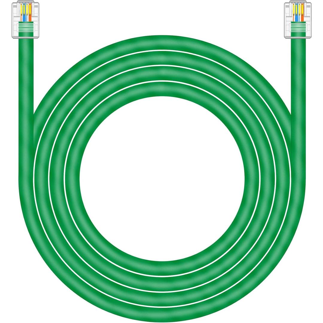 NECABLES CAT5E RJ11 Data Cable DSL Cable 50ft Heavy Duty High-Speed for DSL Modem UTP Compatible with ATT RJ11 6P4C Male to Male Green - 50 Feet