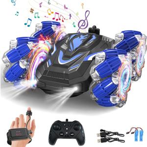 New Gesture Sensing RC Stunt Car with Lights Music, Hand Gesture Remote Control Car 360 Spins Double Side Twisted Glove Controlled RC Car Birthday Gifts Toys for 6 7 8 9 10 11 12 year old boys