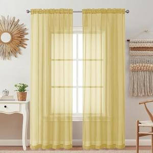OVZME 2 Pack: Basic Mustard Yellow Sheer Curtain 84 Inches Long for Bedroom, Airy Light Filtering Voile Drapes for Living Room, Each 42W x 84L