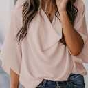 yoeasy Women's Loose Draped Cowl Neck Short Sleeve Chiffon Blouse Solid Casual Elegant Top (XXL)