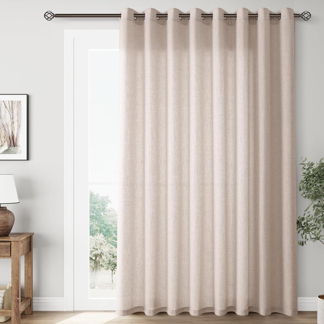 Oatmeal Extra Wide 100 Inch Linen Curtains for Living Room Divider Light Filtering Semi Sheer Patio Drapes for Sliding Door Coastal Decor Sunroom Floor to Ceiling Window Curtain Panels 100x84