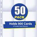 50 Pack 9 Pocket Card Sleeves Binder Sheets, Holds 900 Cards
Trading Card Sleeves for 3 Ring Binder, Protective Pages Sheets for Baseball, Football, Business, Game Cards