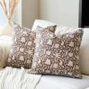 Floral Throw Pillow Covers 18x18 Farmhouse Block Print Pillow Covers Decorative Pillow Covers Couch Pillows for Living Room Vintage Accent Sofa Pillows Set of 2, Brown