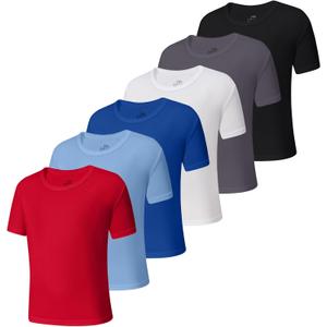 6-Pack Boys Athletic T-Shirts Quick Dry Short-Sleeve Tops Youth Moisture Wicking Running Sports T-Shirts 4-18 Years (Black/White/Dark Grey/Red/Royal Blue/Light Blue)