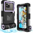 Underwater Diving Phone Case for Snorkeling,Professional 50FT/15M Waterproof for iPhone 17/16/15/14/13/Pro Max Samsung Galaxy S25/24/23/22/Ultra/Plus Universal Photo Video Scuba Housing Purple Black