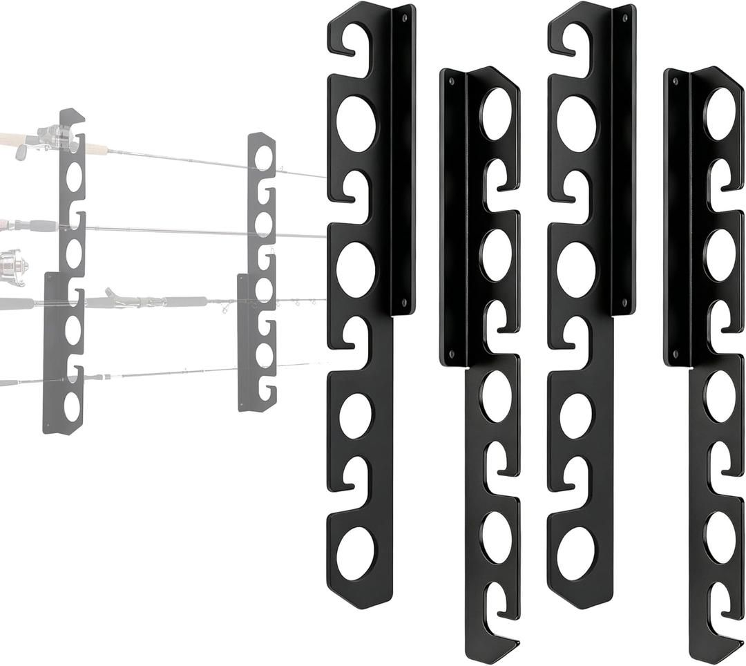 WIPHANY Fishing Rod Racks Wall or Ceiling Fishing Rod/Pole Rack Holder Storage Hook Holds Fishing Rods Wall Mounted for Garage Cabin and Basement (Black-Classic Store 16 rods)