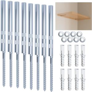 BATODA Floating Shelf Bracket (8 pcs) - Blind Shelf Supports - Silver Hidden Brackets for Floating Wood Shelves  Great Invisible Support for Thin Shelf  Shelving Mounting Hardware Included (Pack 8)