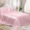 Homiest Blush Pink Satin Flat Sheet - Queen Size, Luxury & Ultra Soft Bedding