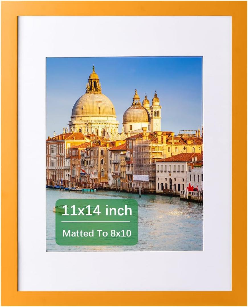 wyooxoo 11x14 Picture Frame Made of Solid Wood Orange Photo Frames Display Pictures 8x10 with Mat or 11x14 Without Mat Colorful Frame For Tabletop Display or Wall