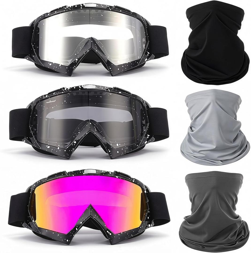 Dirt Bike Goggles Motorcycle Atv Motocross Goggles with Neck Breathable Face Cover Dustproof Windproof for Men Women (Black)