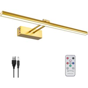 FUNCHDAY Picture Light,5000mAh Battery Operated Picture Light for Wall,Wireless Remote Painting Light with Timer and Dimmable,16Metal Art Light for Display,Artwork,Portrait,Gallery-Gold