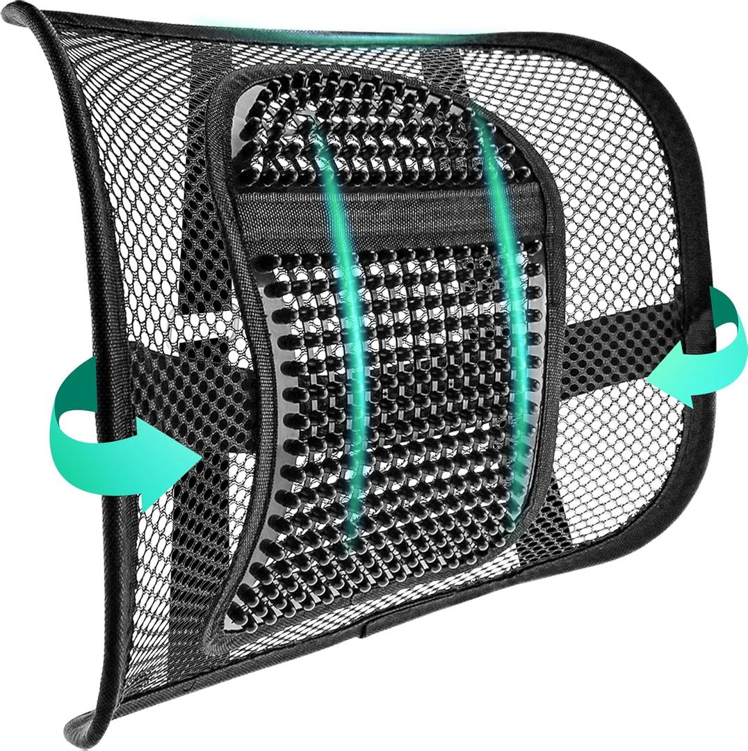 Samyoung Mesh Back Lumbar Support, Back Support Seat Cushion with Breathable Mesh for Office Chairs Car 12 x 16 (Black)