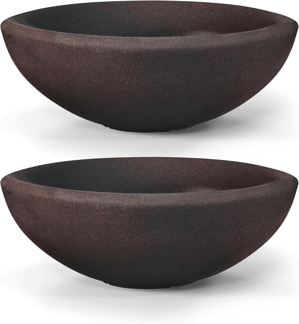 7ARBORA 21" Santorini Bowl Planters 2-Pack - Large Polyresin Outdoor Pots