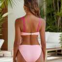 Blooming Jelly Womens Sexy 2 Piece Bikini Sets Cheeky High Cut Bathing Suit Color Block Textured U-Wire Swimsuits 2026 (Pink, M)